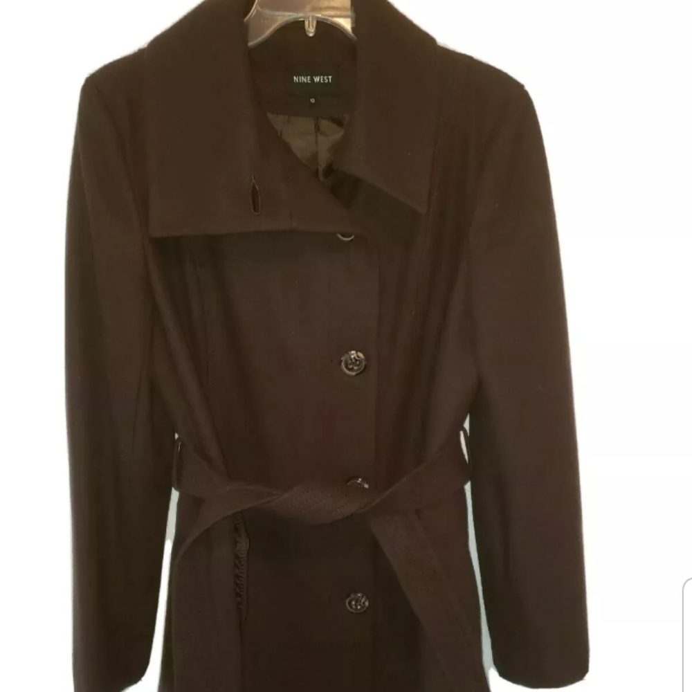 Nine West Brown Wool Button up Coat with belt